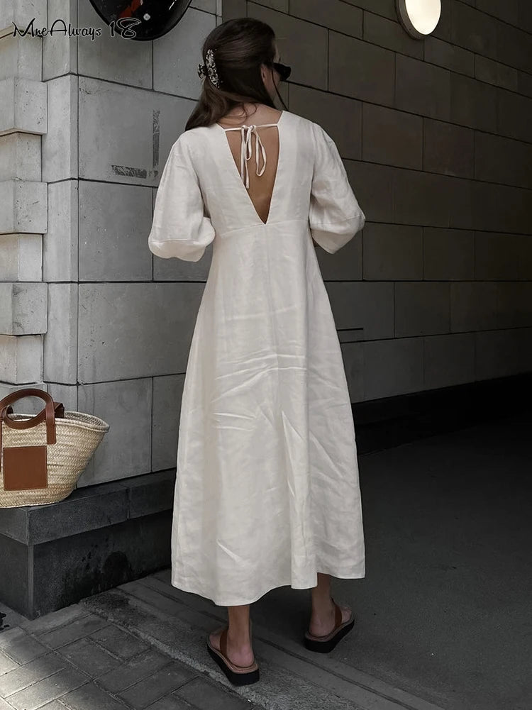 Elegant Base Beige Linen Dress