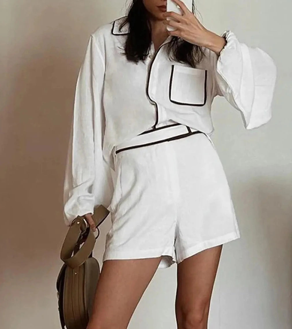 Summer White Set Shirt Shorts