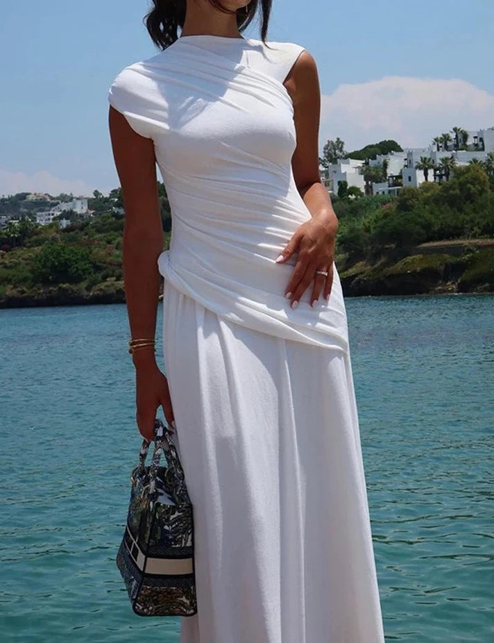 Elegant White Asymmetry Maxi Dress