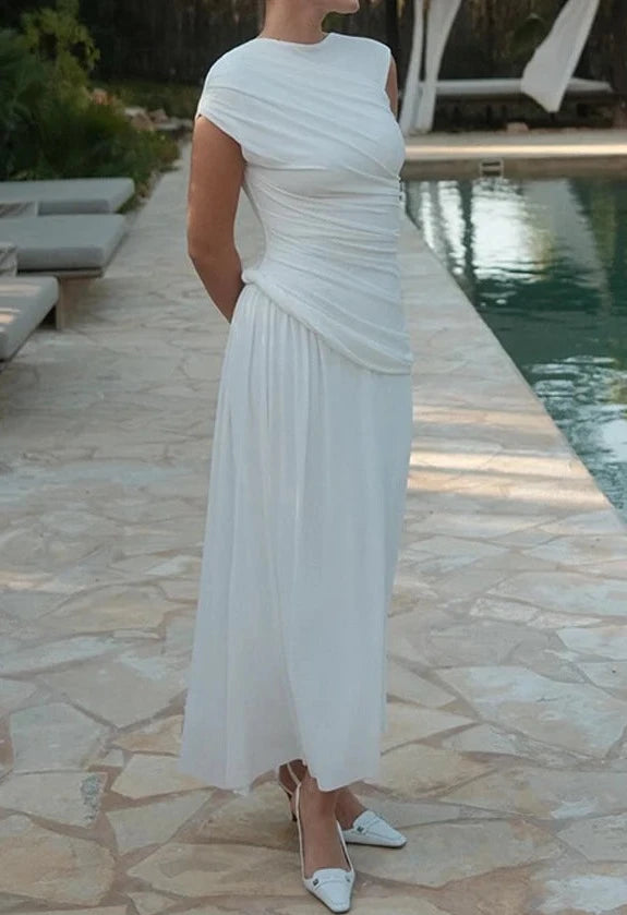 Elegant White Asymmetry Maxi Dress